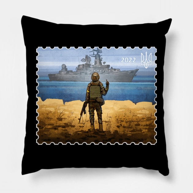 Postage Stamp with Ukraine art Pillow by Rosiengo