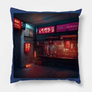 Cyberpunk Tokyo Ramen Shop Pillow