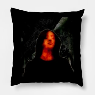 Beautiful girl, with closed eyes. Dark but beautiful. Green, red and orange. Pillow