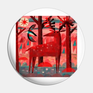 Woodpecker and Deer Pin