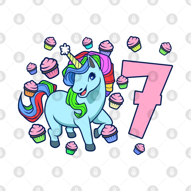 I am 7 with unicorn - girl birthday 7 years old by Modern Medieval Design