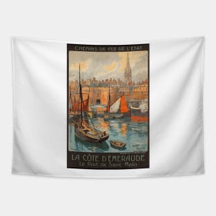 La Cote d'Emeraude - Port of Saint Malo  - Vintage French Railway Travel Poster Tapestry
