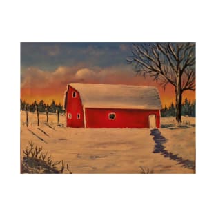 Red Barn winter snow T-Shirt