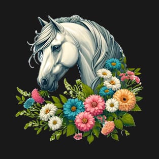 Flowery horse in the garden T-Shirt