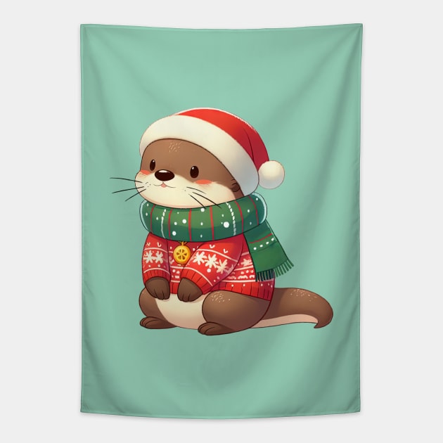 Adorable Christmas Otter Tapestry by Takeda_Art