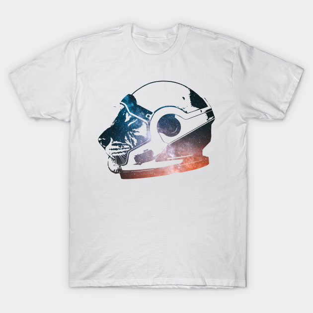 Tiger Cat Astronaut, Futuristic Head Helmet, Starry Night Sky Silhouette - Tiger Face - T-Shirt