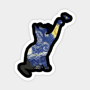 Cat With Butterflies Classic Cat Van Gogh - Starry Night Cat Magnet