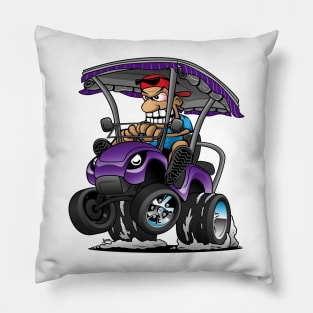 Funny Golf Cart Hotrod Golf Car Popping a Wheelie Cartoon Pillow