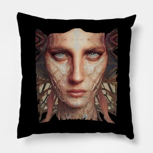 A Futuristic Boho Chic Portrait of a Woman in Boho Style - Burning Man Inspired Pillow