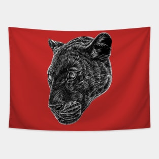 Black leopard face - panther cat animal ink illustration Tapestry