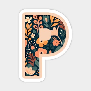 Whimsical Floral Letter P Magnet