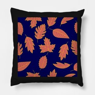 Leaves Pattern - Red and Mustard on Navy Pillow