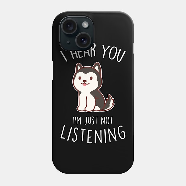 Black and White Husky Dog Not Listening Phone Case by Psitta