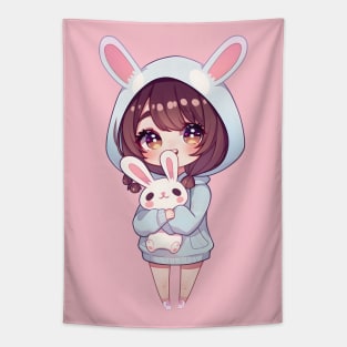 Cute Anime Girl With Bunny Tapestry