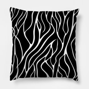 Monochrome Elegance: White Abstract Lines on Black Pillow