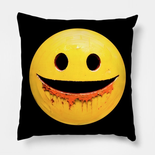 Retro Metal Hungry Smiley Face 01 Pillow by CGI Studios