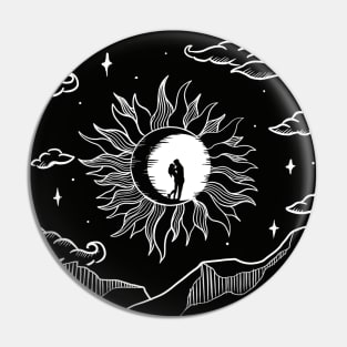 Valentines day - Romantic sun and moon in sky - Black and white Pin