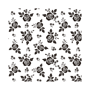 Black Rose Flowers Pattern Design T-Shirt