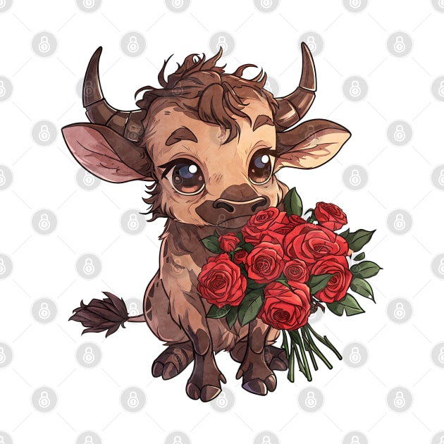 Valentine Wildebeest Giving Flowers by Chromatic Fusion Studio