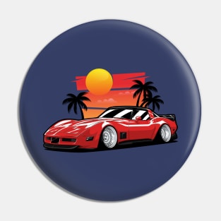 Red Corvette C3 Sunset Palms Pin