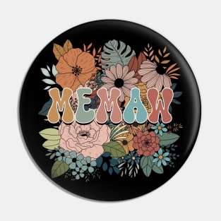 Retro Floral Memaw Gifts for Mother's Day Pin