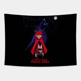 Little Red Riding Hood with Wolf at Moon Night Tapestry