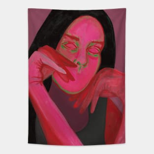 Red sad girl portrait Tapestry