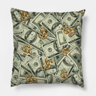 Huge pile of money with golden dollar sign Pillow