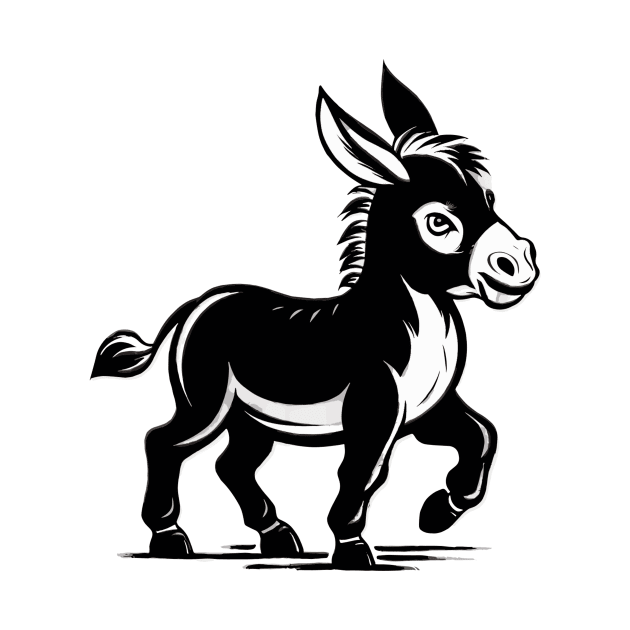 Cute Black and White Donkey Cartoon Animal Art by NedisDesign