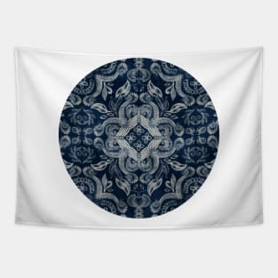 Indigo blue dirty denim textured boho pattern Tapestry