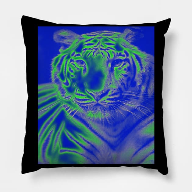 White Tiger from India - Green colour Pillow by The Black Panther