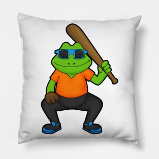 Frog at Baseball with Baseball bat & Sunglasses Pillow