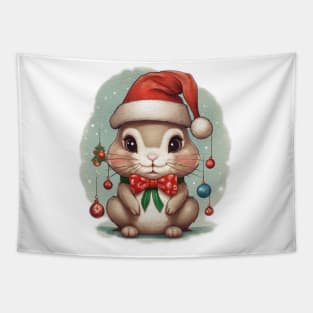 cute little bunny wearing a santa hat Tapestry