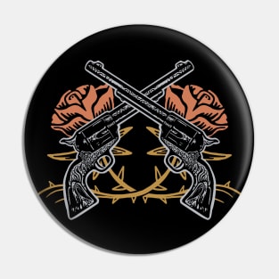Crossed Guns with Roses Pin