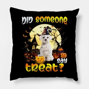 White Maltese Did Someone Say Treat Happy Halloween Pillow