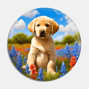 Labrador Retriever Puppy in Texas Wildflower Field Pin