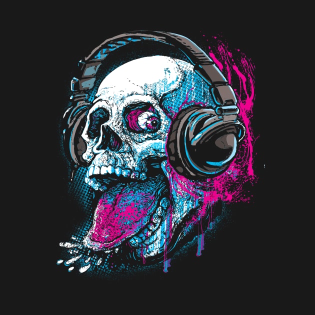 Skull Givin' Raspberry Chillaxin with Headphones by Mudge