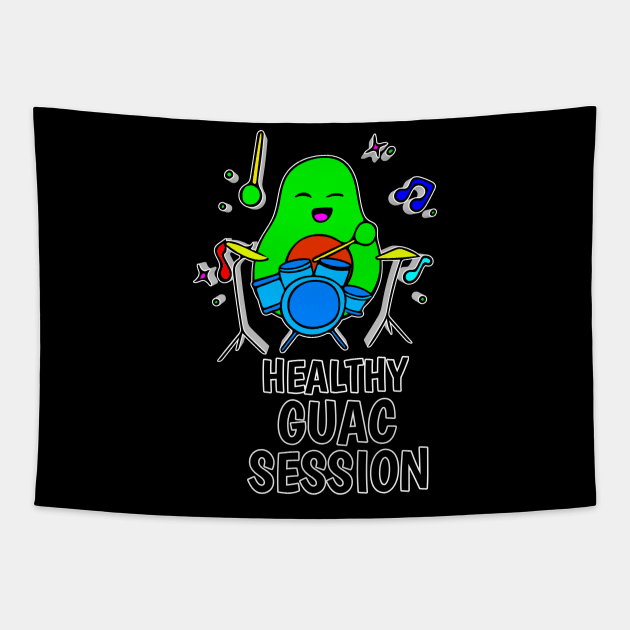 Healthy Quac Session - Funny Avocado Cute Clipart Veggies - Musical Beats Drummer Tapestry by MaystarUniverse