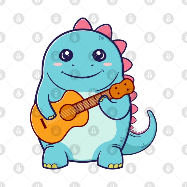 Funny Dinosaur Playing Acoustic Guitar Cartoon by RayanPod