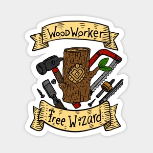 woodworker, tree wizard. carpentry craftsmen banner. Magnet