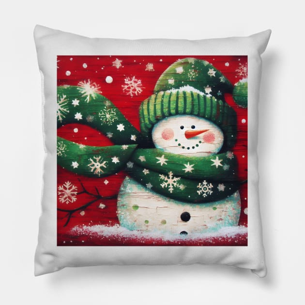 Vintage Folk Art Snowman Pillow by MtWoodson