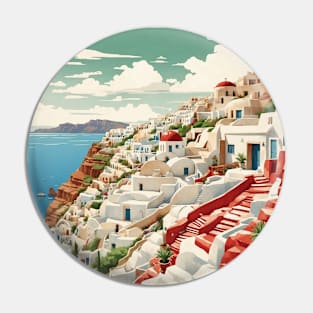 Santorini Greece Tourism Vintage Poster Pin