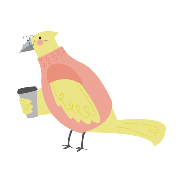 Hipster Bird Drinking Coffee by Vaeya