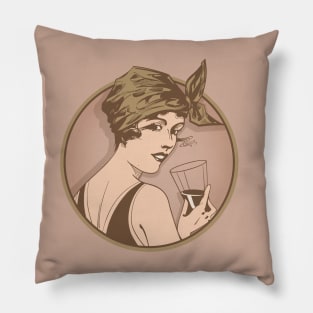 Lady Drinking Wine. Art deco style illustration design. Pillow
