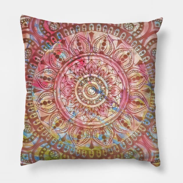 Digital Fluid Art Design - Flip Cup Technique - Pink Mandala Pillow by AussieMumaArt