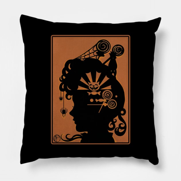 Halloween Victorian Silhouette - Halloween Pillow by Nat Ewert Art