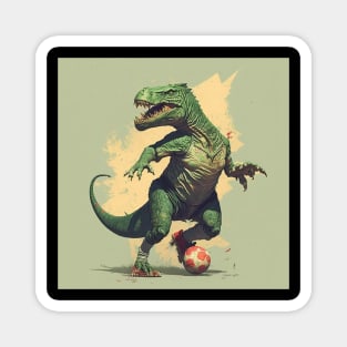 Soccer dinosaur playing football Green t-shirt Magnet