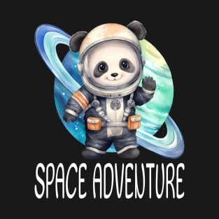 National Space Day space adventure Panda in Astronaut suit Cute watercolor animal bear planet galaxy travel T-Shirt