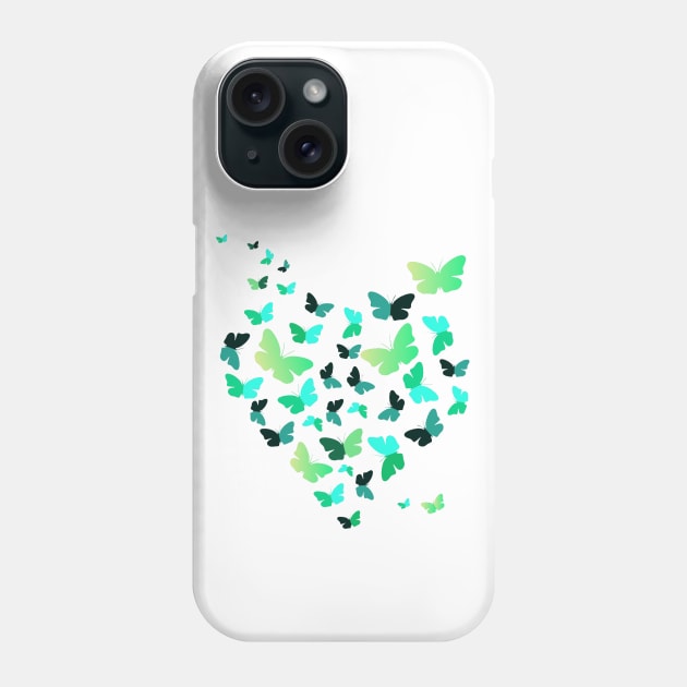 Green Heart Butterflies Phone Case by Glenn Landas Digital Art