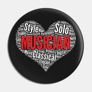 Musician Heart Shape Word Cloud design Pin